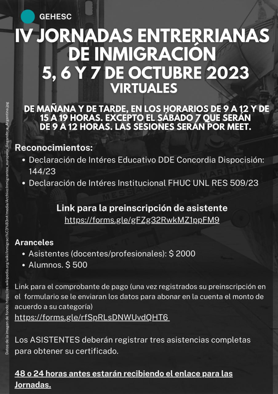 IV Jornadas Entrerrianas de Inmigración - Grupo de Estudios Históricos Económicos y Sociales de Concordia